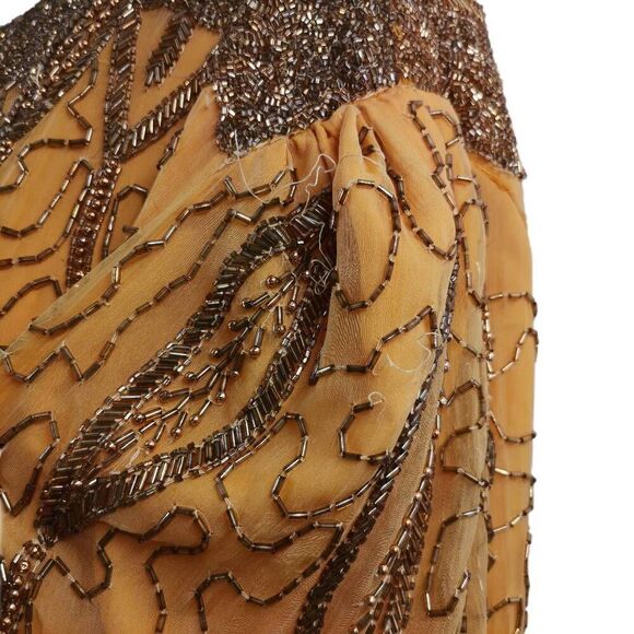 Vintage Mustard Yellow Silk Beaded Top with Gold Beading & Embroidery | Tag Size - Picture 3 of 5